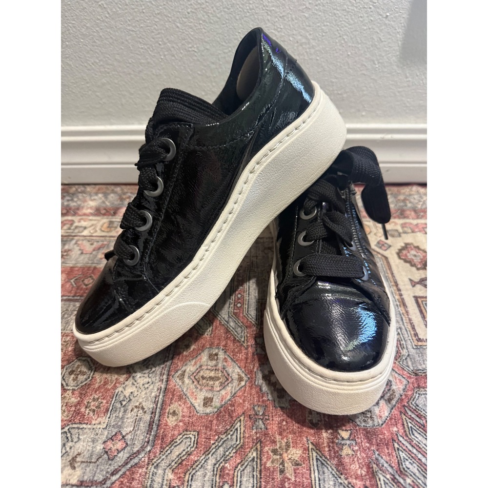 Aetrex Black Patent Leather Platform Sneakers Side Zip Orthotic comfort 9.5 - Picture 2 of 6